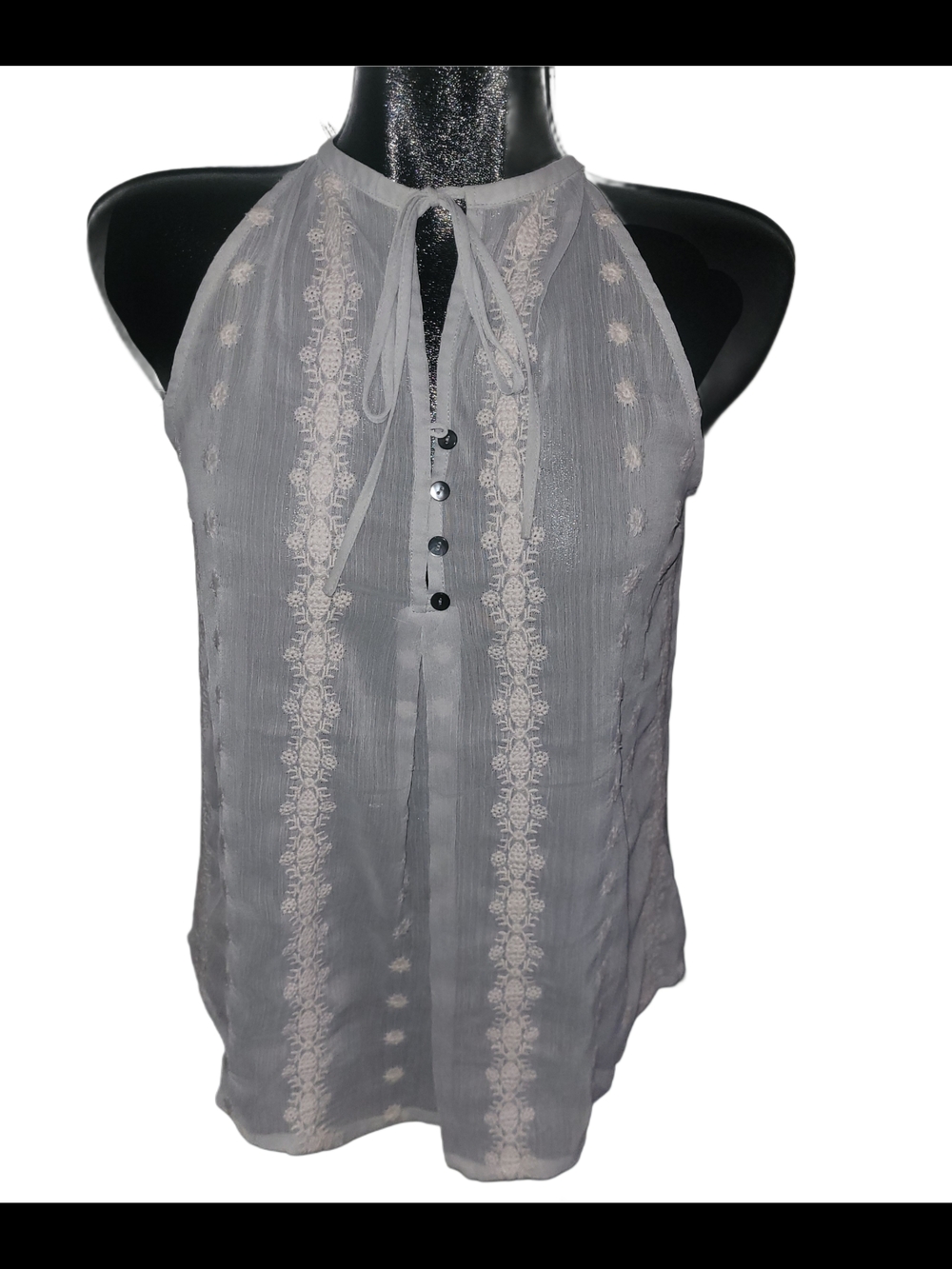 Philosophy Gray Sheer Embroidered Halter Top Size M